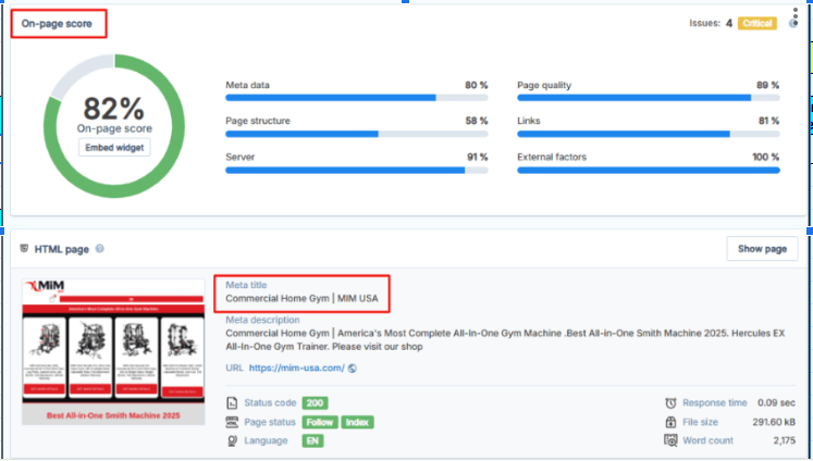 On page SEO | On-Page SEO Score